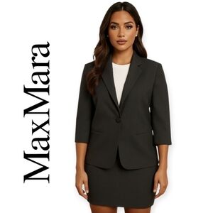 NWT $1,090 MaxMara Virgin Wool Blazer Size 8 Dark Gray 3/4 Sleeve Single Button